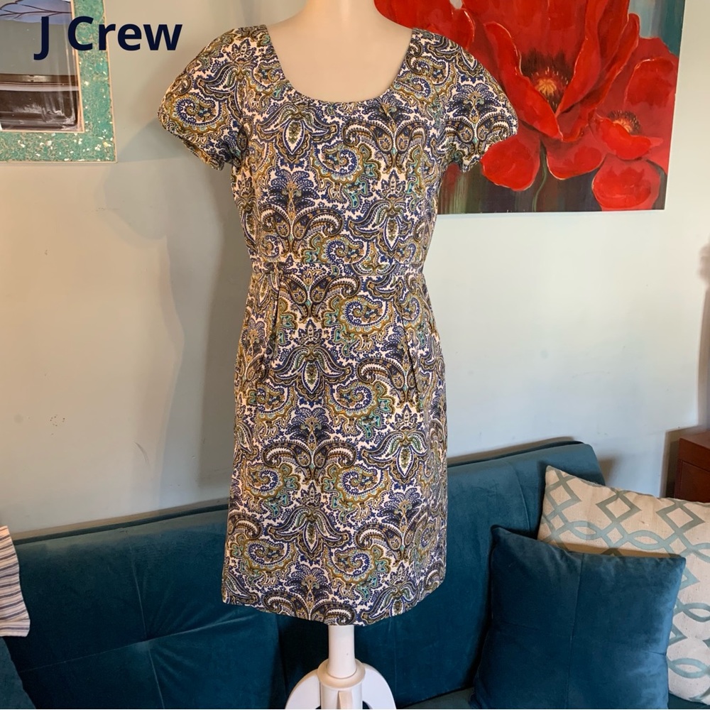 J. Crew Delores Peacock Paisley Tailored Fitted Sheath Dress Silk Cotton Women 6